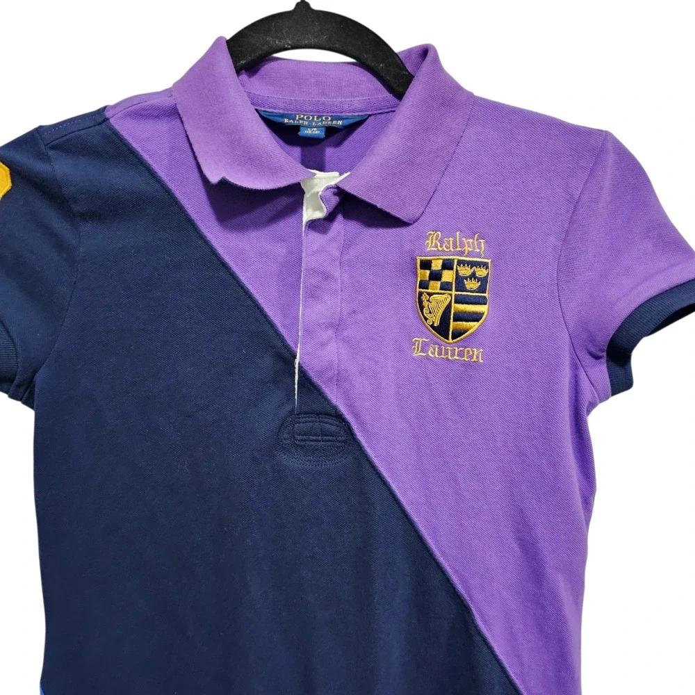 Polo Ralph Lauren Girls Sz L 10-12 Colorblock Rugby Polo Dress Navy Purple Blue